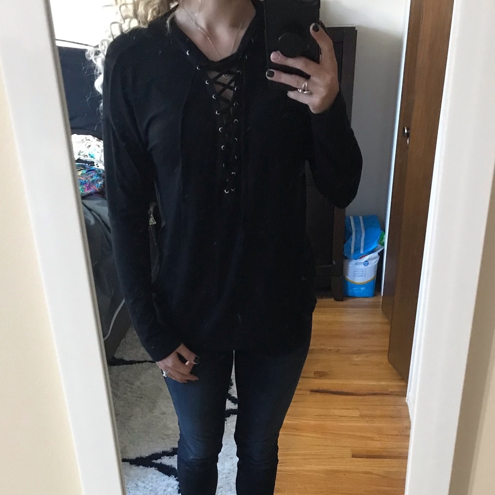 Express Black Front Lace-up Shirt